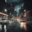 City street with car horns, sirens, and footsteps on wet pavement